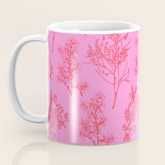 Preppy Pink and Red Botanical Cottage Floral Pattern Coffee Mug Gallery Image 3