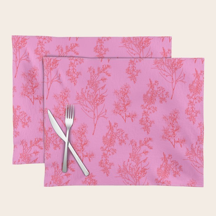 Preppy Pink and Red Botanical Cottage Floral Pattern Placemat Gallery Image 1