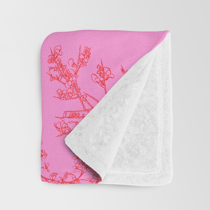 Preppy Pink and Red Botanical Cottage Floral Pattern Throw Blanket Gallery Image 3