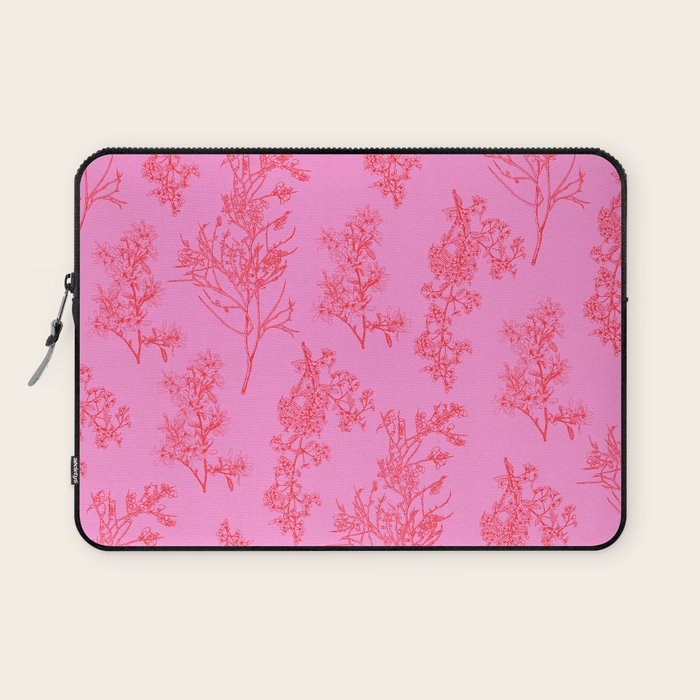 Preppy Pink and Red Botanical Cottage Floral Pattern Laptop Sleeve Gallery Image 1