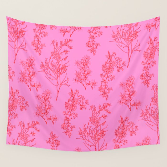 Preppy Pink and Red Botanical Cottage Floral Pattern Wall Tapestry Gallery Image 4