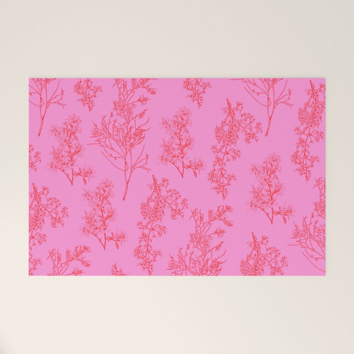 Preppy Pink and Red Botanical Cottage Floral Pattern Welcome Mat Gallery Image 1