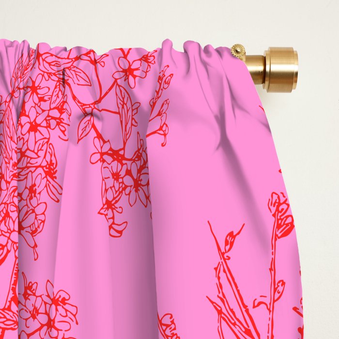 Preppy Pink and Red Botanical Cottage Floral Pattern Window Curtain Gallery Image 2