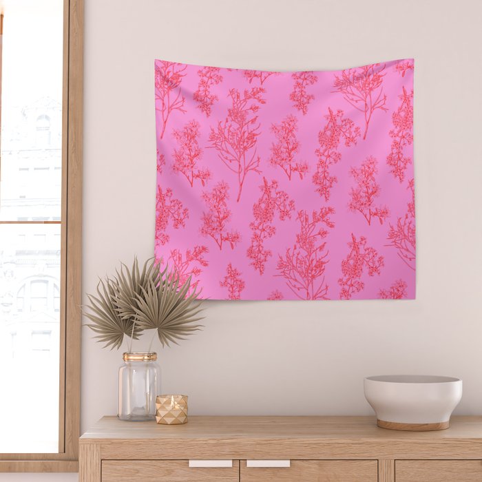 Preppy Pink and Red Botanical Cottage Floral Pattern Wall Tapestry Gallery Image 2