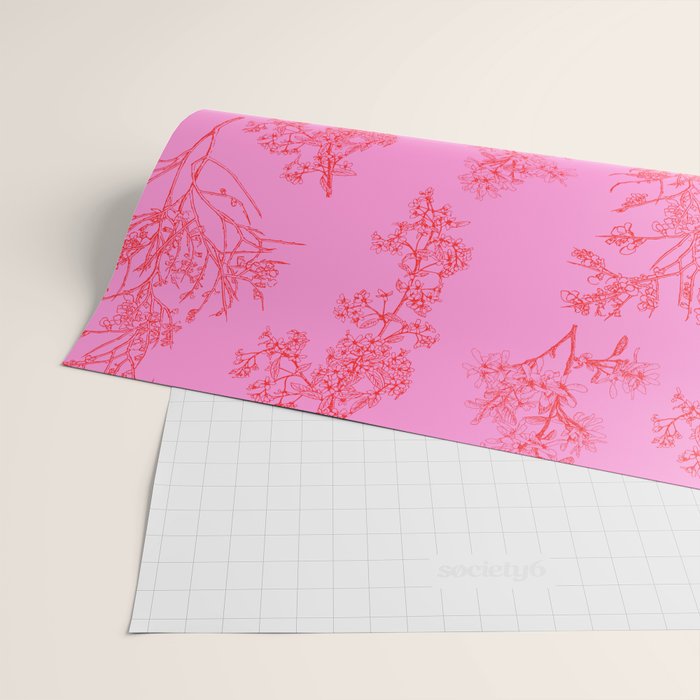 Preppy Pink and Red Botanical Cottage Floral Pattern Wrapping Paper Gallery Image 2