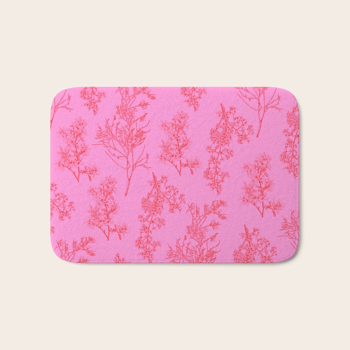 Preppy Pink and Red Botanical Cottage Floral Pattern Bath Mat Gallery Image 1