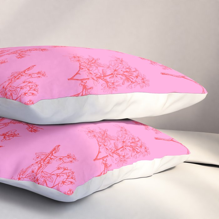 Preppy Pink and Red Botanical Cottage Floral Pattern Pillow Sham Gallery Image 3