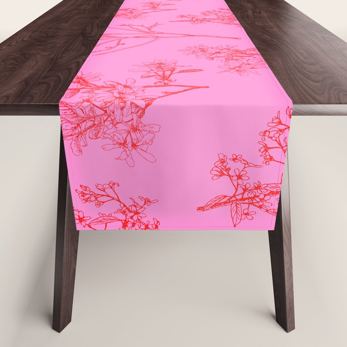 Preppy Pink and Red Botanical Cottage Floral Pattern Table Runner Gallery Image 1