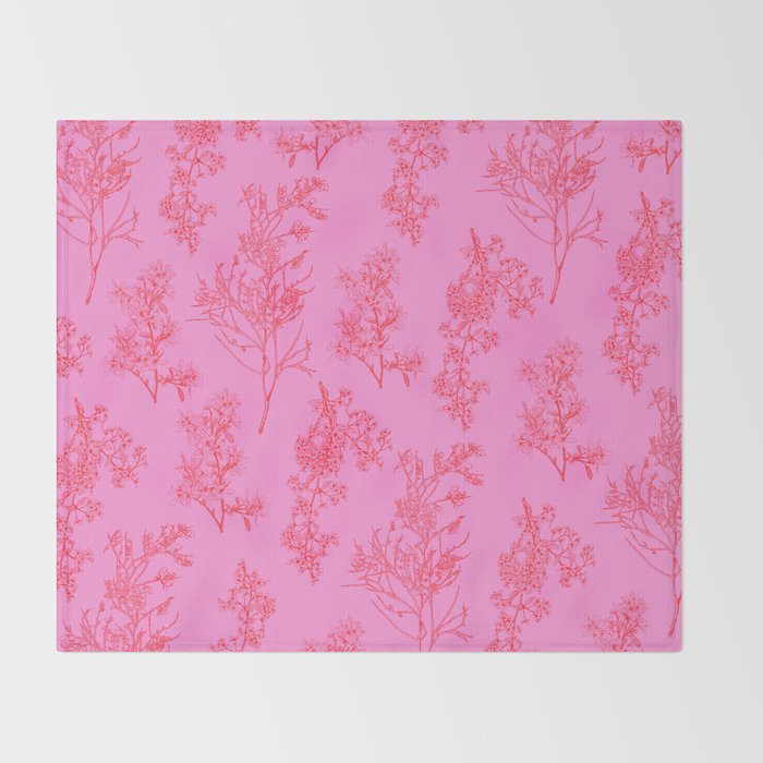 Preppy Pink and Red Botanical Cottage Floral Pattern Throw Blanket Gallery Image 2