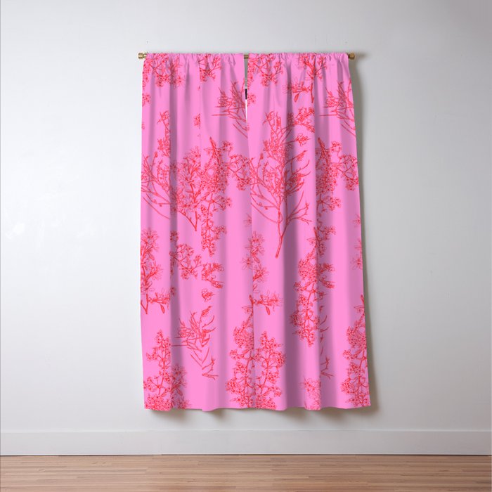 Preppy Pink and Red Botanical Cottage Floral Pattern Window Curtain Gallery Image 3