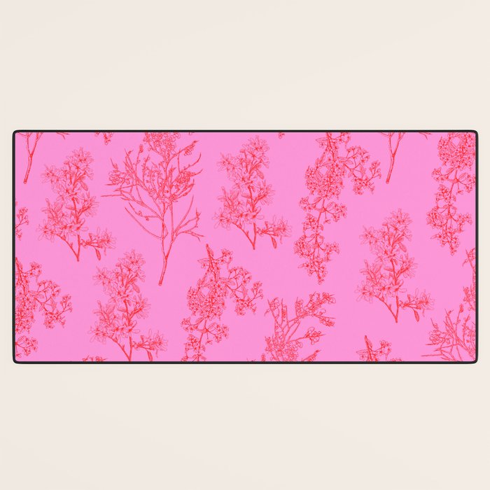 Preppy Pink and Red Botanical Cottage Floral Pattern Desk Mat Gallery Image 3