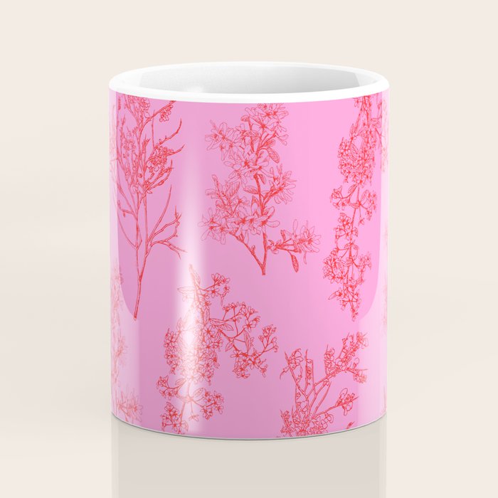 Preppy Pink and Red Botanical Cottage Floral Pattern Coffee Mug Gallery Image 4