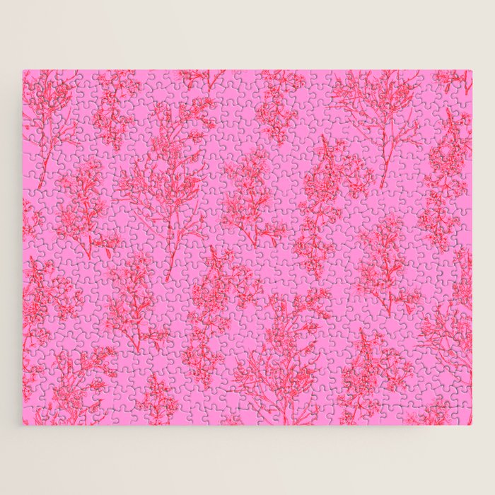Preppy Pink and Red Botanical Cottage Floral Pattern Jigsaw Puzzle Gallery Image 1