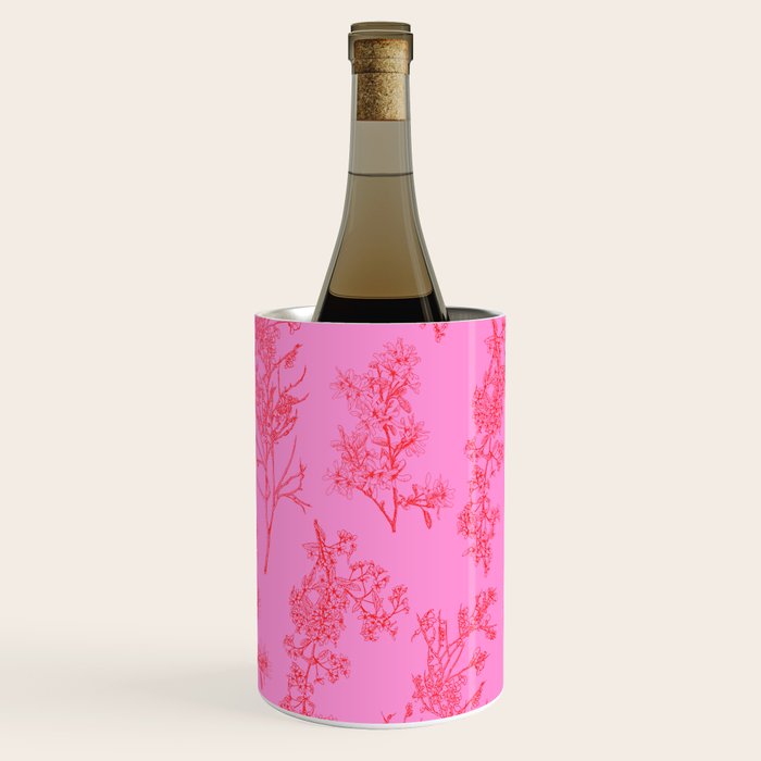 Preppy Pink and Red Botanical Cottage Floral Pattern Wine Chiller Gallery Image 1