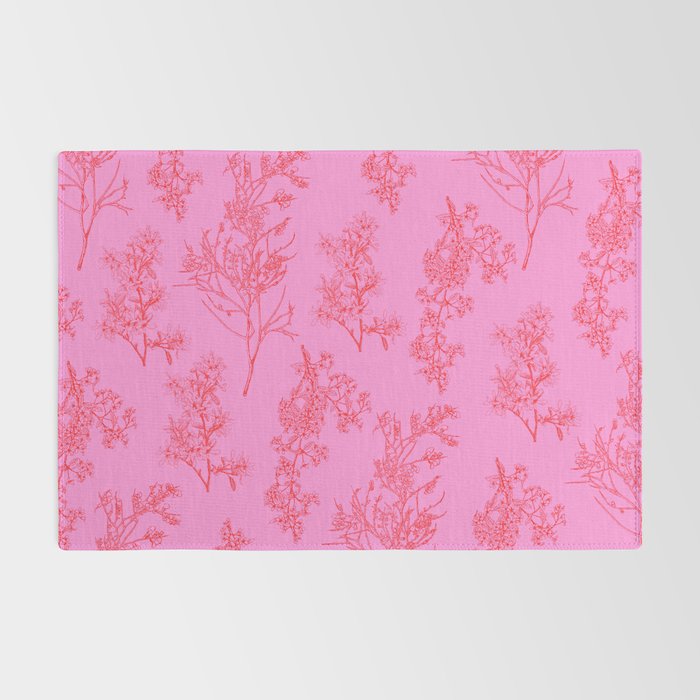 Preppy Pink and Red Botanical Cottage Floral Pattern Rug Gallery Image 2