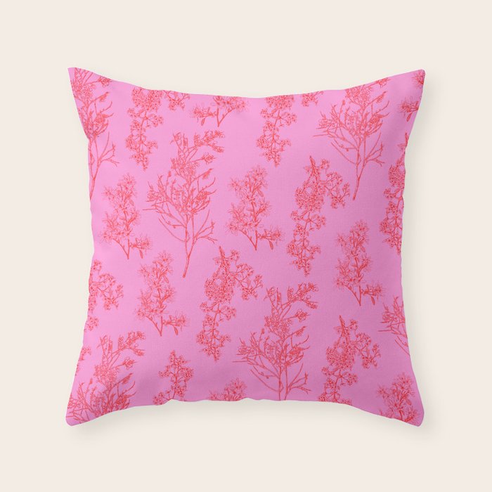 Preppy Pink and Red Botanical Cottage Floral Pattern Throw Pillow Gallery Image 6