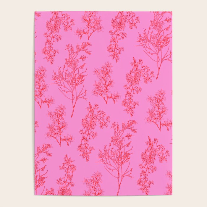 Preppy Pink and Red Botanical Cottage Floral Pattern Poster Gallery Image 4