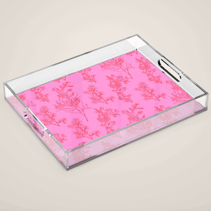 Preppy Pink and Red Botanical Cottage Floral Pattern Acrylic Tray Gallery Image 1