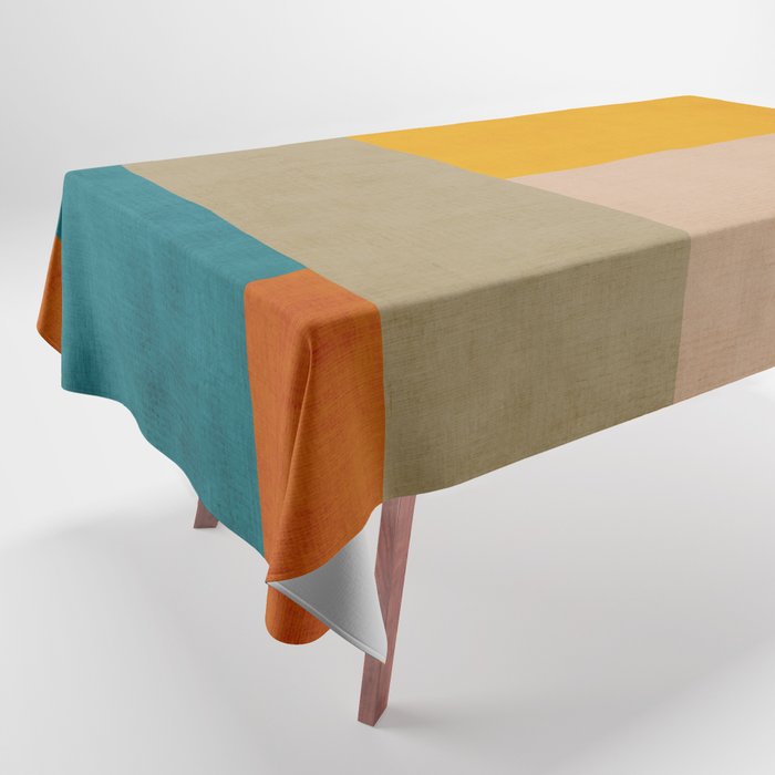 Mid-Century Modern Burnt-Orange Yellow Teal Blue Tablecloth Gallery Image 1