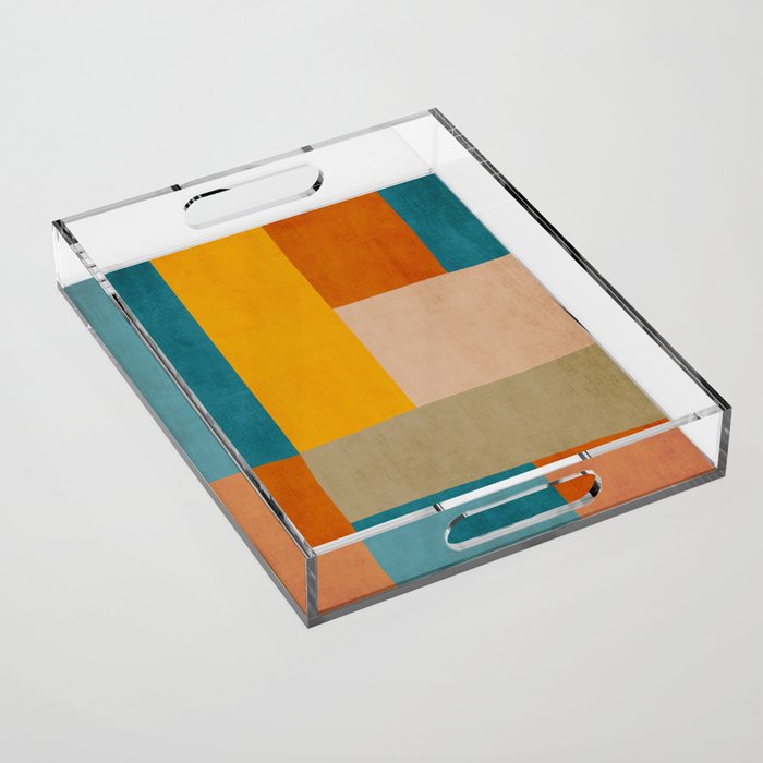 Mid-Century Modern Burnt-Orange Yellow Teal Blue Acrylic Tray Gallery Image 1