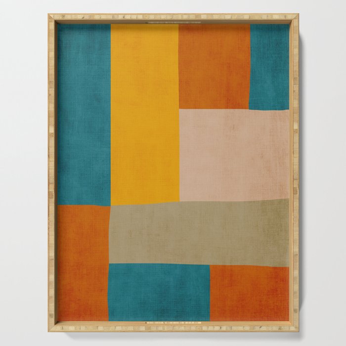 Mid-Century Modern Burnt-Orange Yellow Teal Blue Serving Tray Gallery Image 1