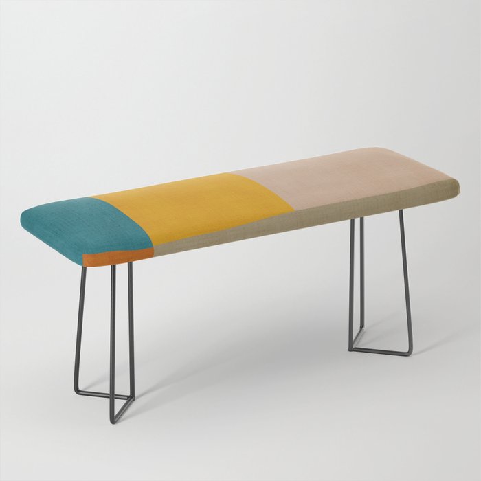 Mid-Century Modern Burnt-Orange Yellow Teal Blue Bench Gallery Image 1
