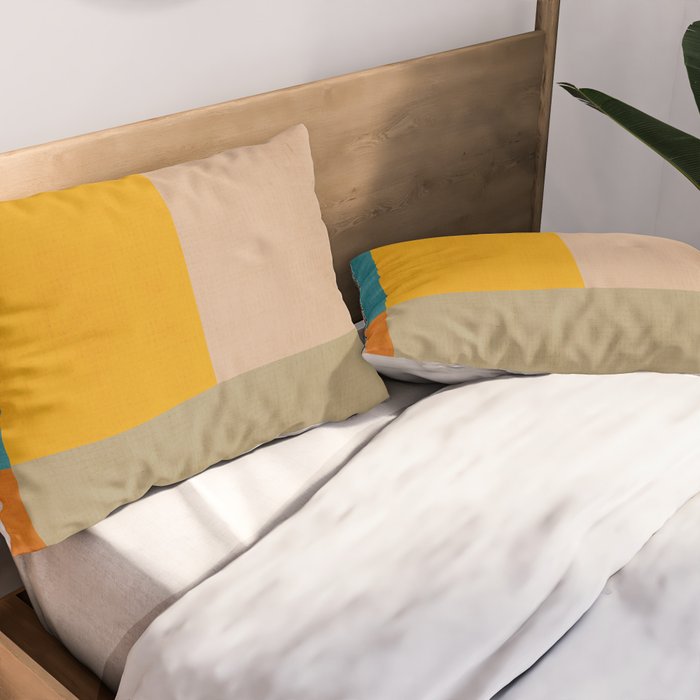 Mid-Century Modern Burnt-Orange Yellow Teal Blue Pillow Sham Gallery Image 2