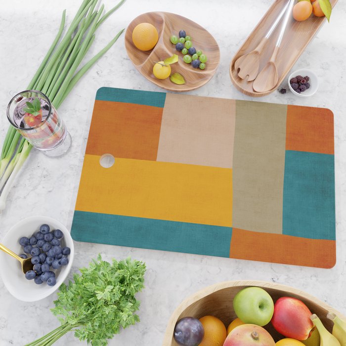 Mid-Century Modern Burnt-Orange Yellow Teal Blue Cutting Board Gallery Image 2