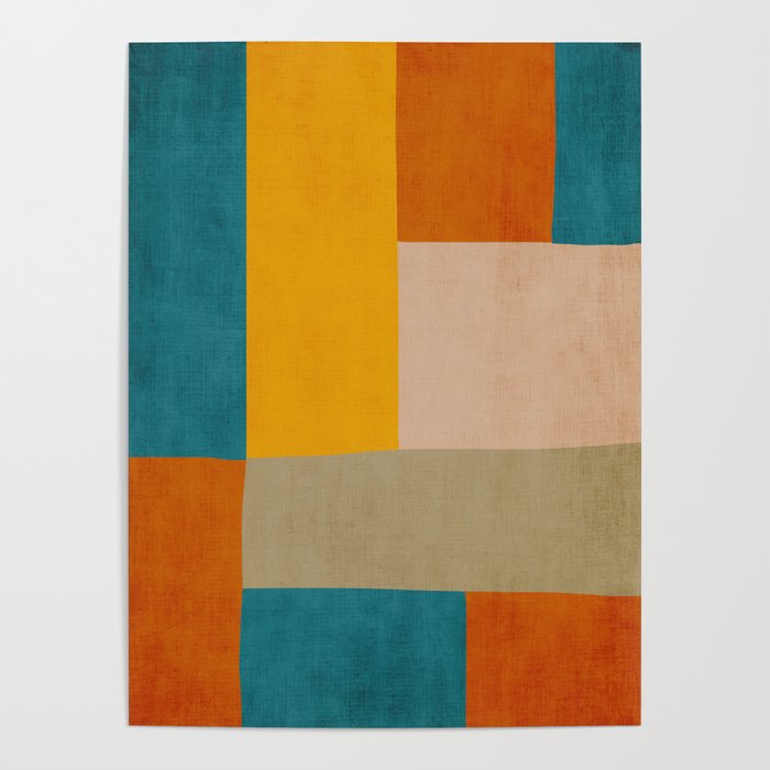 Mid-Century Modern Burnt-Orange Yellow Teal Blue Poster Gallery Image 1