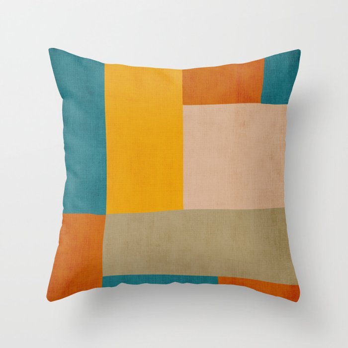 Mid-Century Modern Burnt-Orange Yellow Teal Blue Throw Pillow Gallery Image 6