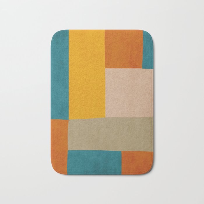Mid-Century Modern Burnt-Orange Yellow Teal Blue Bath Mat Gallery Image 1