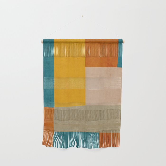 Mid-Century Modern Burnt-Orange Yellow Teal Blue Wall Hanging Gallery Image 1