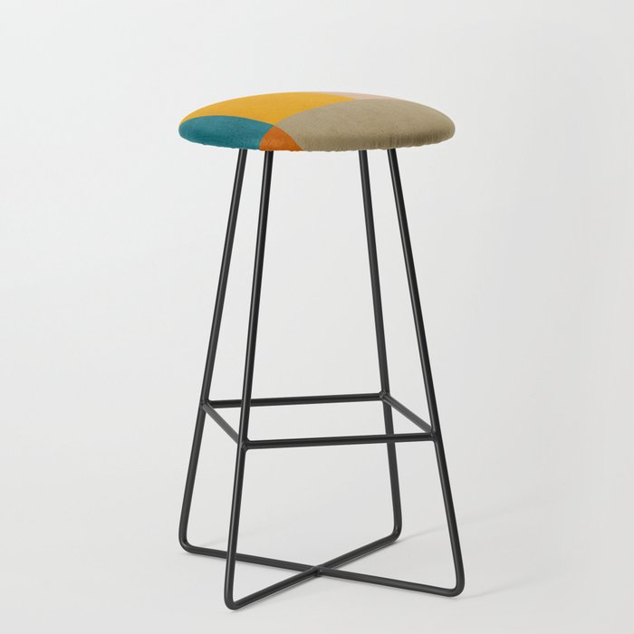 Mid-Century Modern Burnt-Orange Yellow Teal Blue Stool Gallery Image 1