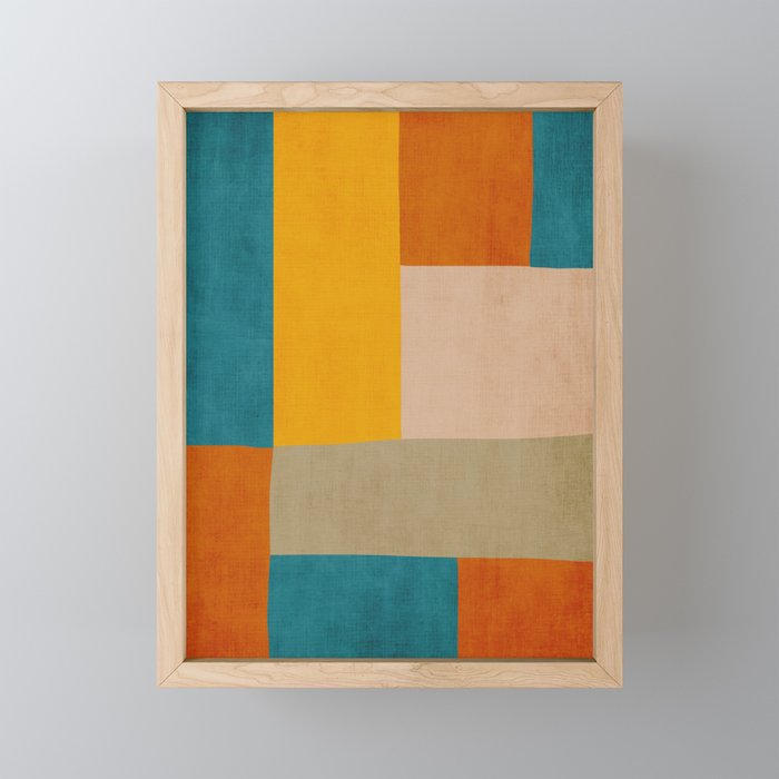 Mid-Century Modern Burnt-Orange Yellow Teal Blue Mini Art Print Gallery Image 1