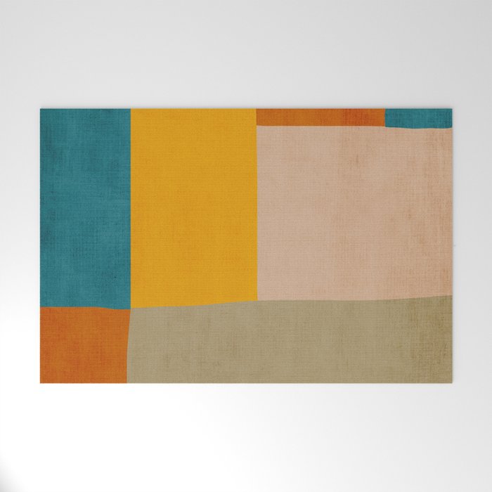 Mid-Century Modern Burnt-Orange Yellow Teal Blue Welcome Mat Gallery Image 1