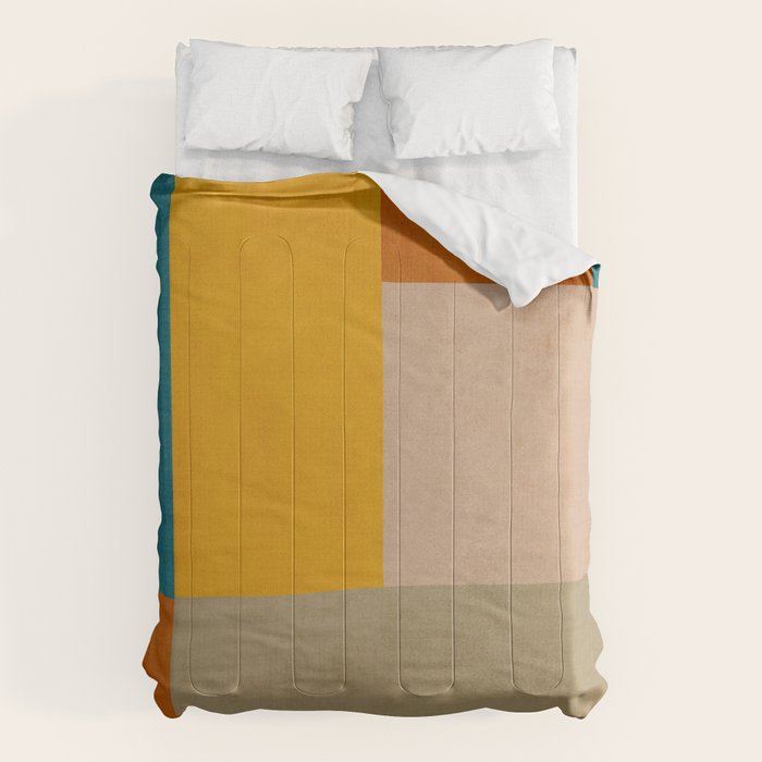 Mid-Century Modern Burnt-Orange Yellow Teal Blue Comforter Gallery Image 6