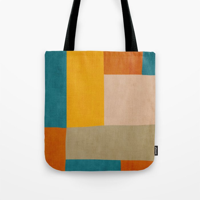 Mid-Century Modern Burnt-Orange Yellow Teal Blue Tote Bag Gallery Image 1