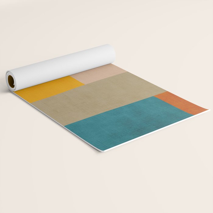Mid-Century Modern Burnt-Orange Yellow Teal Blue Yoga Mat Gallery Image 2