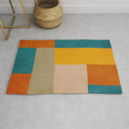 Mid-Century Modern Burnt-Orange Yellow Teal Blue Rug Gallery Image 1