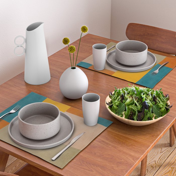 Mid-Century Modern Burnt-Orange Yellow Teal Blue Placemat Gallery Image 2
