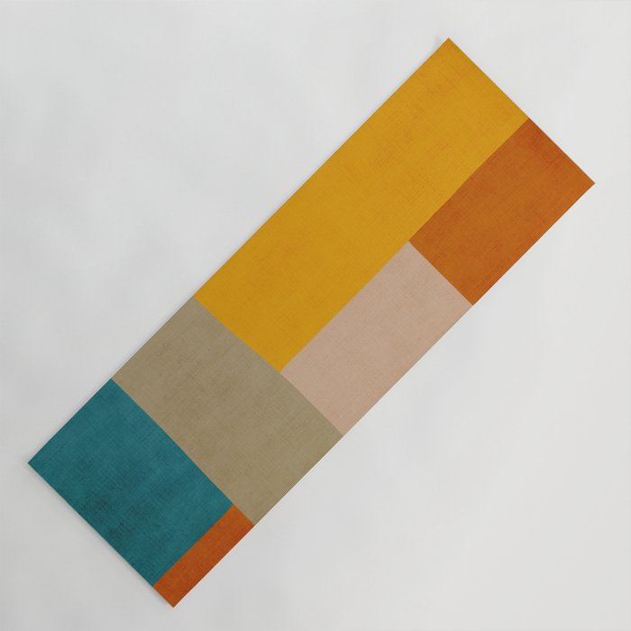 Mid-Century Modern Burnt-Orange Yellow Teal Blue Yoga Mat