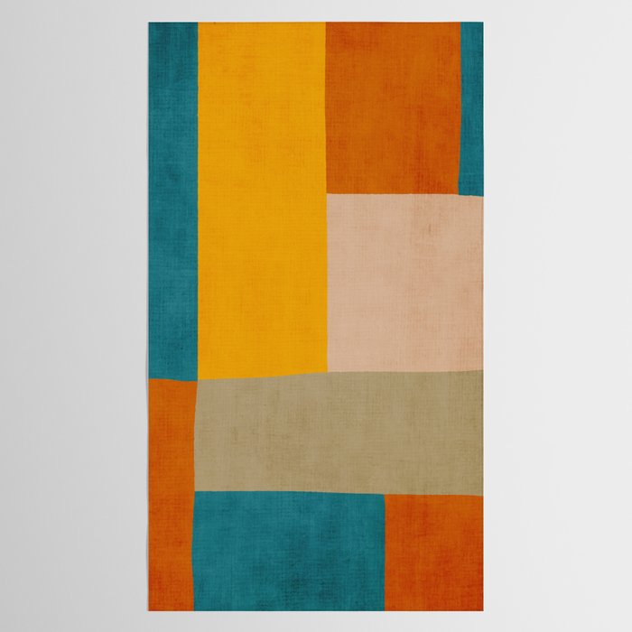 Mid-Century Modern Burnt-Orange Yellow Teal Blue Tablecloth Gallery Image 2