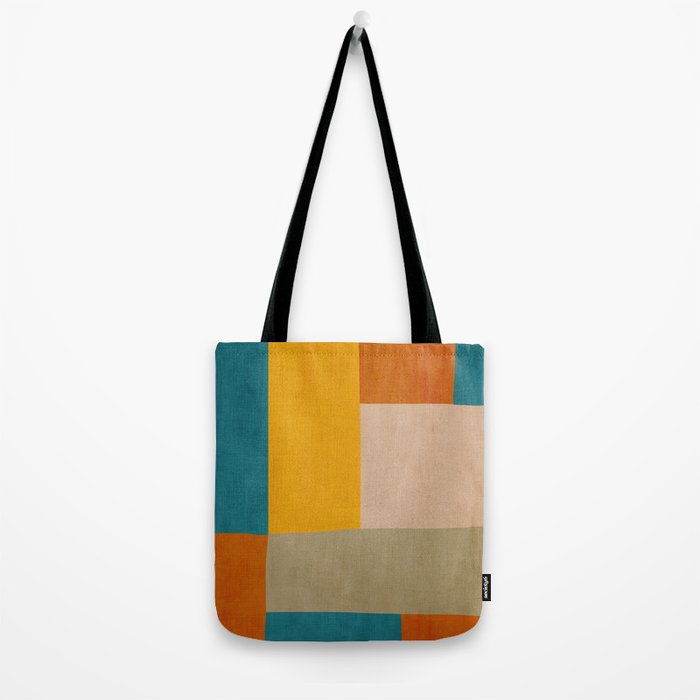Mid-Century Modern Burnt-Orange Yellow Teal Blue Tote Bag Gallery Image 2