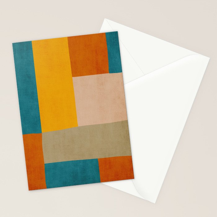 Mid-Century Modern Burnt-Orange Yellow Teal Blue Stationery Card Gallery Image 2
