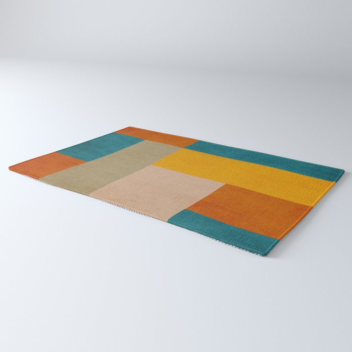 Mid-Century Modern Burnt-Orange Yellow Teal Blue Rug Gallery Image 3