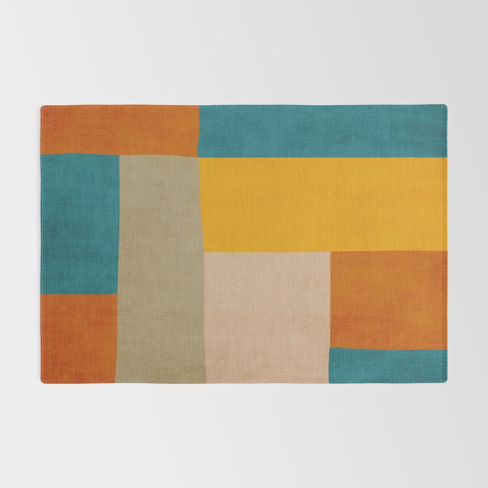 Mid-Century Modern Burnt-Orange Yellow Teal Blue Rug Gallery Image 2