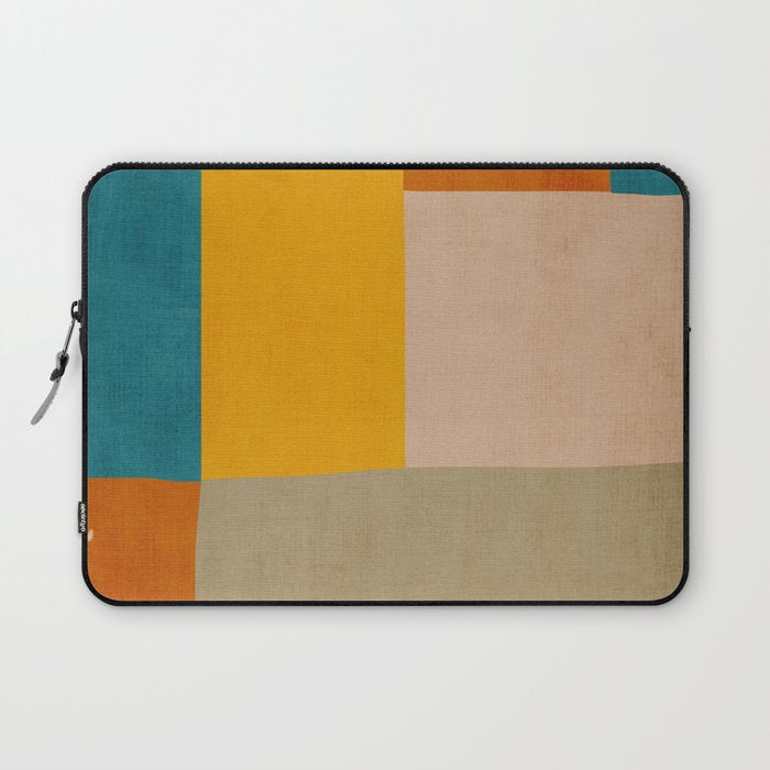 Mid-Century Modern Burnt-Orange Yellow Teal Blue Laptop Sleeve Gallery Image 1