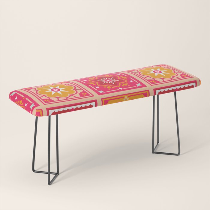 Talavera Mexican Tile - Hot Pink & Orange Palette Bench Gallery Image 1