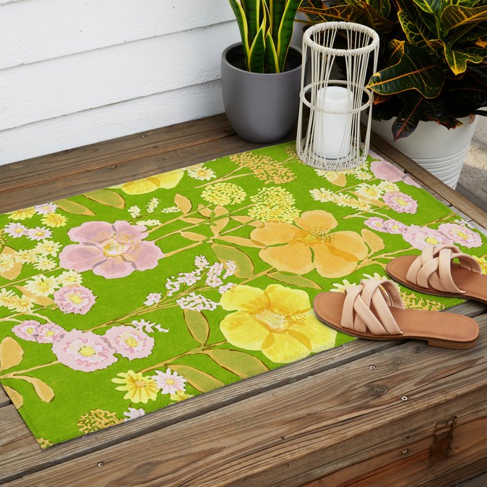 Grandma's Flowers (Green) Outdoor Rug Gallery Image 2