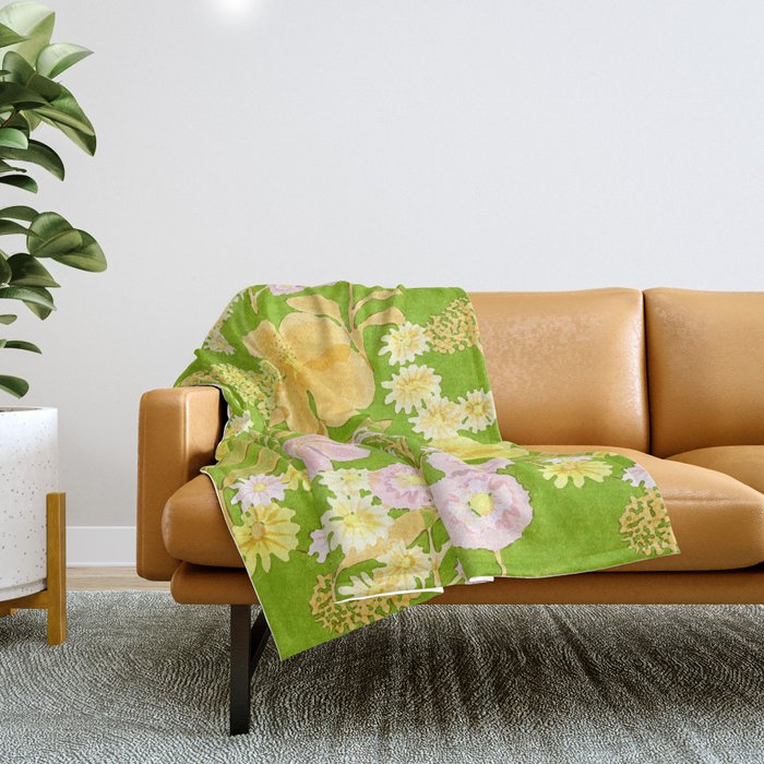 Grandma's Flowers (Green) Throw Blanket Gallery Image 1